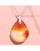 Pendentif Agate de feu Goutte sur Chaîne acier (s)
