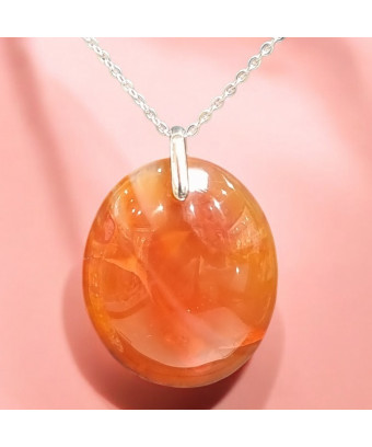 Pendentif Agate de feu Ovale sur Chaîne acier (s)