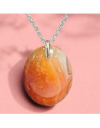 Pendentif Agate de feu Ovale sur Chaîne acier (s)