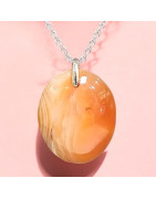 Pendentif Agate de feu Ovale sur Chaîne acier (s)