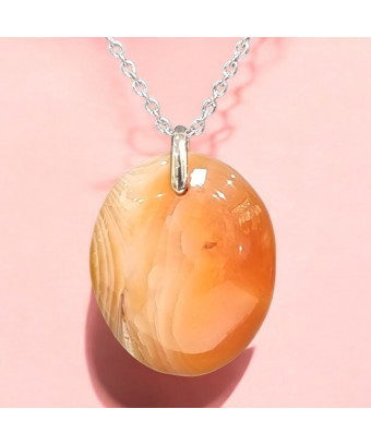 Pendentif Agate de feu Ovale sur Chaîne acier (s)