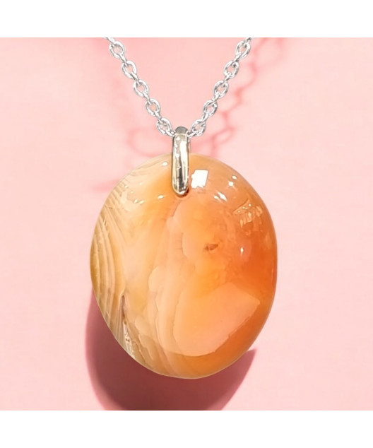 Pendentif Agate de feu Ovale sur Chaîne acier (s)