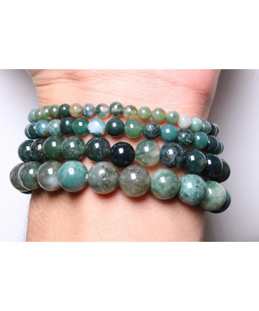 Bracelet Agate mousse pierres rondes (s)
