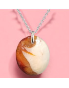 Pendentif Agate de feu Ovale sur Chaîne acier (s)