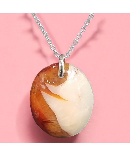 Pendentif Agate de feu Ovale sur Chaîne acier (s)