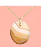 Pendentif Agate de feu Ovale sur Chaîne acier Dorée (s)