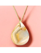 Pendentif Agate de feu Goutte sur Chaîne acier Dorée (s)