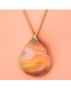 Pendentif Agate de feu Goutte sur Chaîne acier Dorée (s)