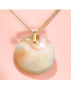 Pendentif Agate de feu Rond sur Chaîne acier Dorée (s)