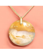 Pendentif Agate de feu Rond sur Chaîne acier Dorée (s)