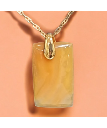 Pendentif Agate de feu Rectangle sur Chaîne acier Dorée (s)