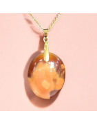 Pendentif Agate de feu Ovale sur Chaîne acier Dorée (s)