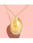 Pendentif Agate de feu Ovale sur Chaîne acier Dorée (s)
