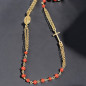 Collier Corail de l'Adriatique avec médaille "Vierge Marie" et Croix Argent 925 Plaqué or (Vermeil) (s)