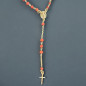 Collier Corail de l'Adriatique avec médaille "Vierge Marie" et Croix Argent 925 Plaqué or (Vermeil) (s)