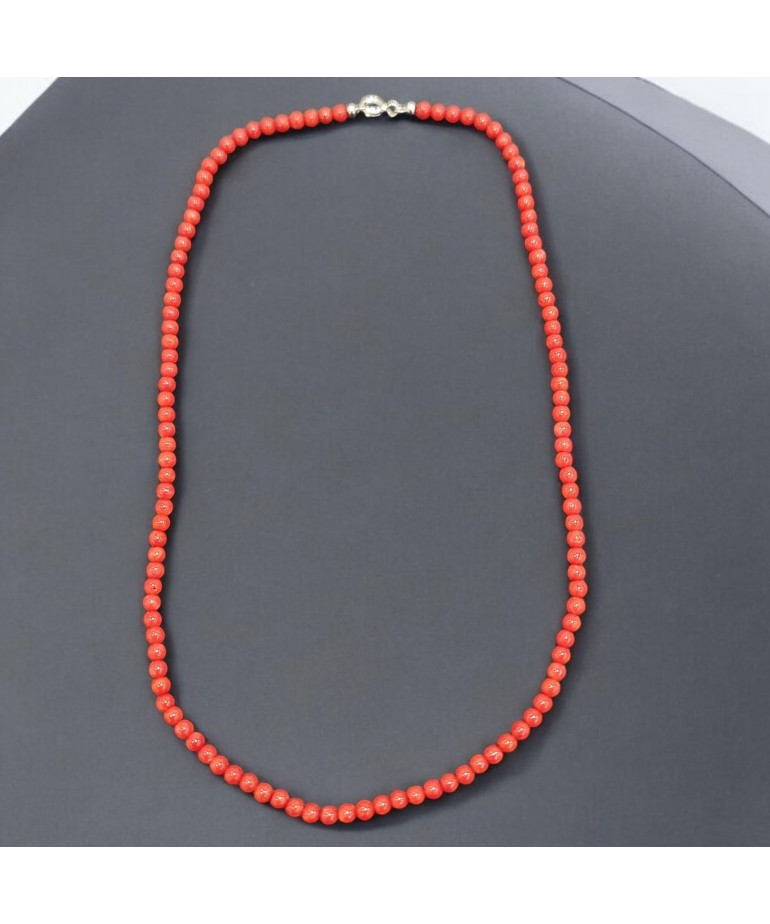 Collier Corail de l'Adriatique Pierres rondes 4mm avec fermoir Argent 925 (s)