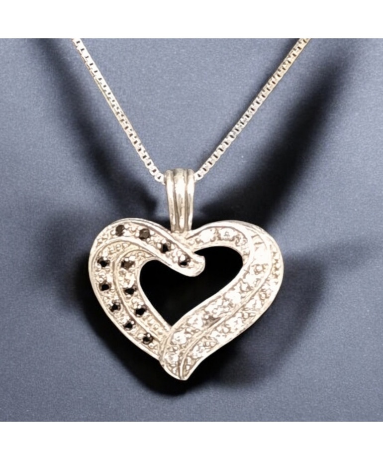Pendentif Saphir et Zirconium Cœur avec chaîne Argent 925 (s)
