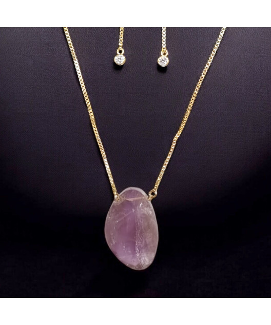 Pendentif Améthyste sur chaîne réglable plaqué or (s)
