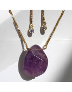 Pendentif Améthyste sur chaîne réglable plaqué or (s)