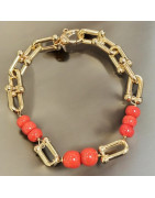 Bracelet Corail de l'Adriatique maillons Argent 925 Plaqué or (Vermeil) (s)