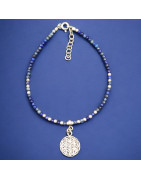 Bracelet Lapis-lazuli avec Fleur de vie Argent 925 (s)