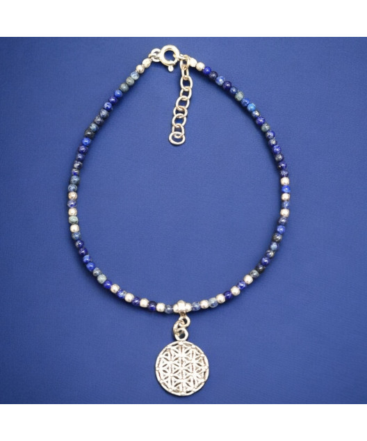 Bracelet Lapis-lazuli avec Fleur de vie Argent 925 (s)