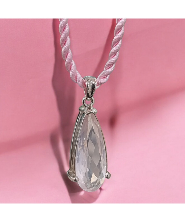 Pendentif Quartz rose facetté avec cordon Argent 925 (s)