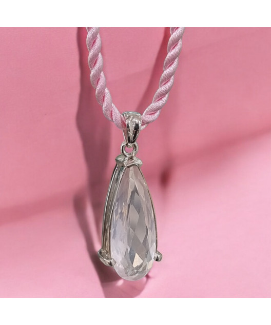 Pendentif Quartz rose facetté avec cordon Argent 925 (s)
