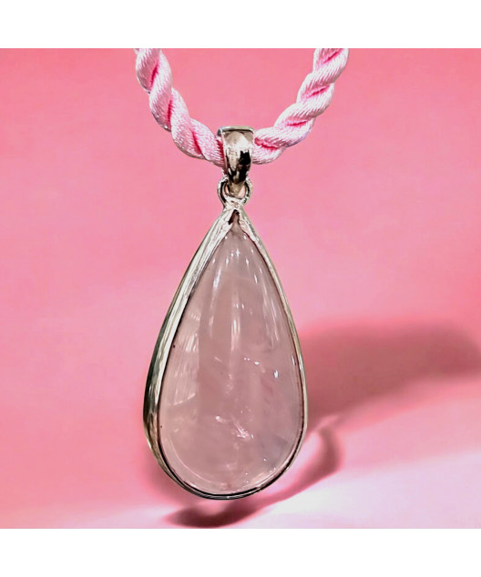 Pendentif Quartz rose Goutte avec cordon Argent 925 (s)