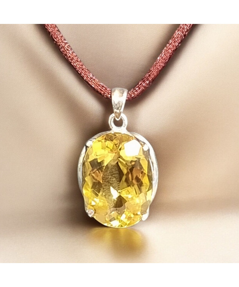 Pendentif Citrine Facettée Argent 925 sur cordon (s)