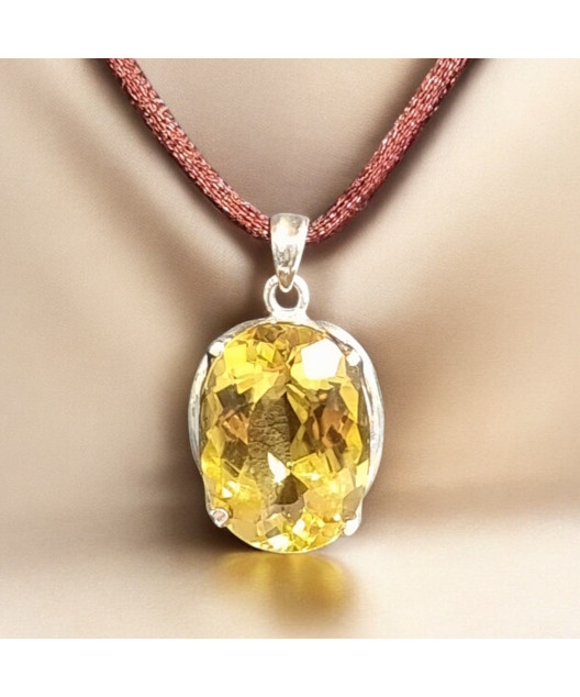 Pendentif Citrine Facettée Argent 925 sur cordon (s)