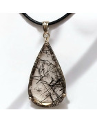 Pendentif Quartz rutile Tourmaline Goutte Argent 925 avec cordon (s)