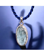 Pendentif Aigue marine Ovale sur cordon Argent 925 (s)