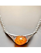Pendentif Ambre Argent 925 avec chaîne (s)