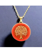 Pendentif Cornaline Rond Arbre de vie Plaqué or (s)