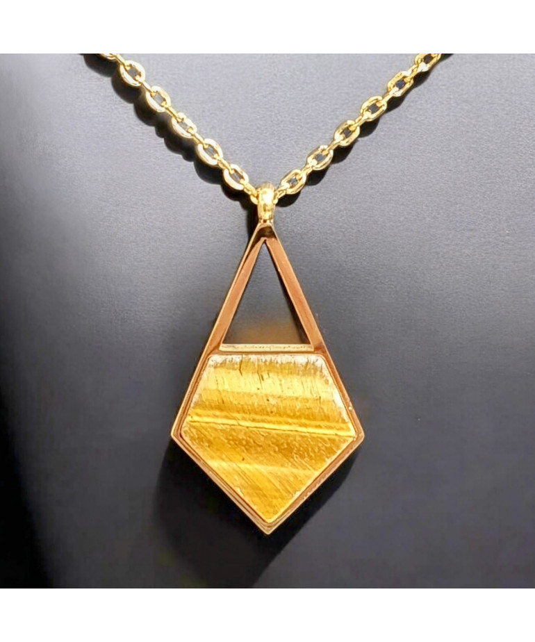 Pendentif Œil de tigre Losange avec chaîne Plaqué or (s)