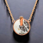 Pendentif Jaspe Zèbre " Yin & Yang " Rond avec Chaîne Plaqué or rose (s)