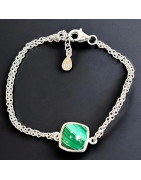 Bracelet Malachite carré avec fermoir Argent 925 (s)