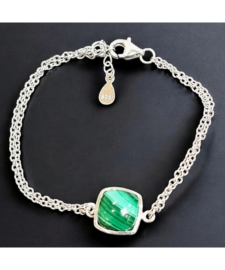 Bracelet Malachite carré avec fermoir Argent 925 (s)