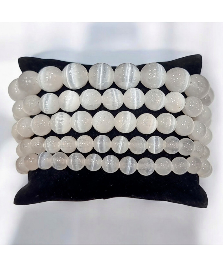 Bracelet Sélénite Pierre rondes (s)