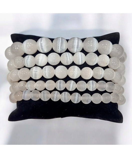 Bracelet Sélénite Pierre rondes (s)
