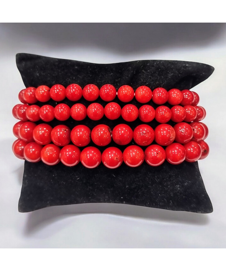 Bracelet Corail Bambou Pierres rondes (s)