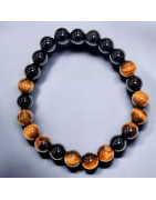 Bracelet Obsidienne et Œil de tigre Pierres rondes 8mm (s)