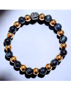 Bracelet Pyrite et Œil de Faucon Bouddha Hématite Pierres rondes 8mm (s)
