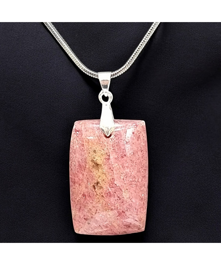 Pendentif Rhodochrosite Rectangulaire avec Chaîne acier (s)