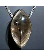 Pendentif Obsdienne Argentée Losange avec Chaîne acier (s)