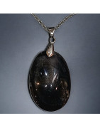 Pendentif Obsdienne Argentée Ovale avec Chaîne acier (s)