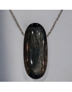 Pendentif Obsdienne Argentée Ovale avec Chaîne acier (s)