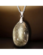 Pendentif Obsdienne Dorée Ovale avec Chaîne acier (s)