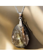 Pendentif Obsdienne Dorée Ovale avec Chaîne acier (s)